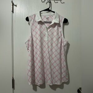 Puma Women's Pink and White Plaid Sleeveless Blouse